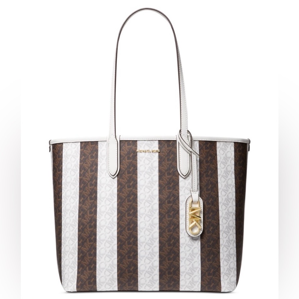 Michael Kors Eliza Logo Large East West Reversible Tote Brown Multi- NWT